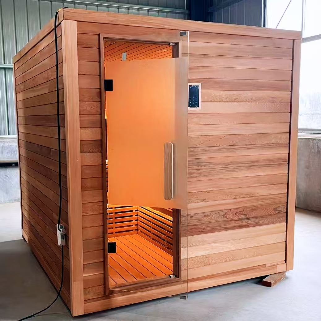 Red Cedar Outdoor Square Sauna Room Anti Corrosion and Moisture Resistance