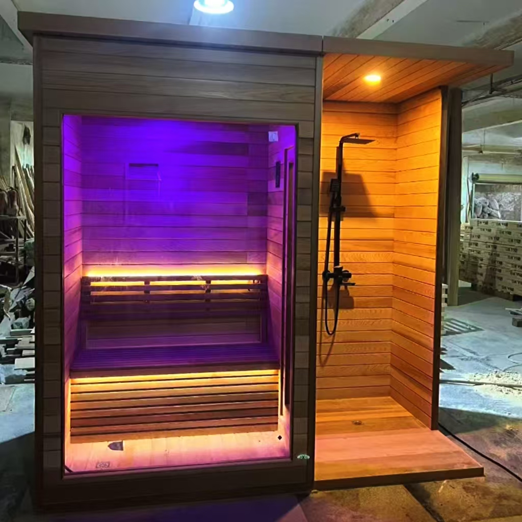 The surface of the Red Cedar Shower and Sauna Room is smooth and comfortable