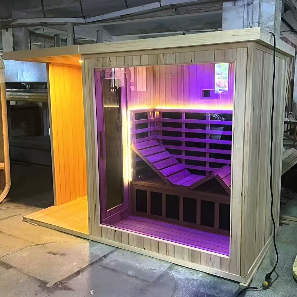 Red cedar shower sauna room with elegant and beautiful wood grain