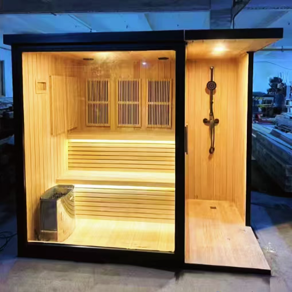 Red cedar shower sauna room with long-lasting insulation